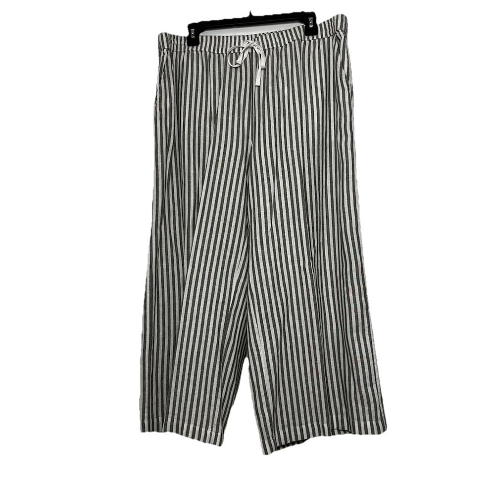 Caslon Linen Blend Wide Leg Pull On Pants Gray And White Size XL Beach Comfort